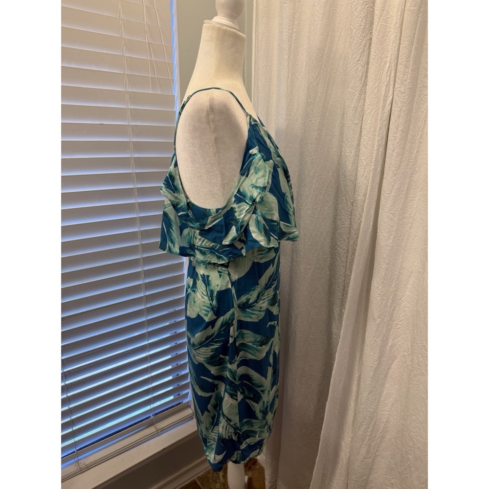 Gianni Bini Tropical Midi Wrap Dress Women Size Medium Aqua Summer Beach Cruise - Picture 6 of 16